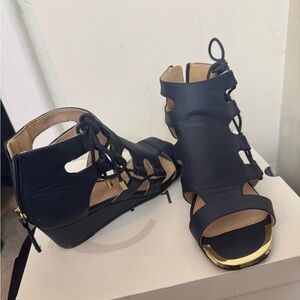 Navy Gladiator Wedge Sandals